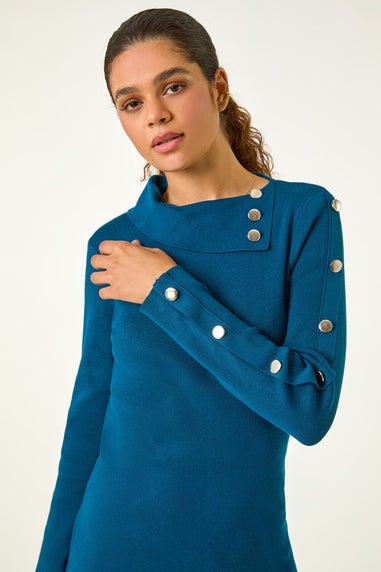 Roman Teal Button Detail Roll Neck Jumper Dress