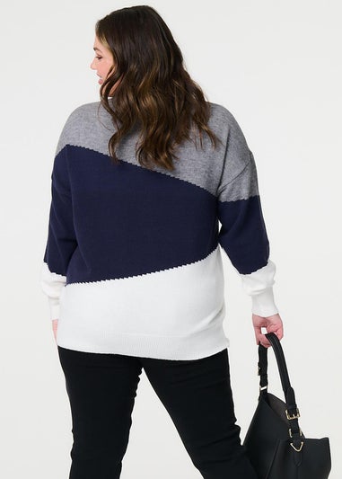 Izabel London Blue Colour Block Relaxed Knit Sweater