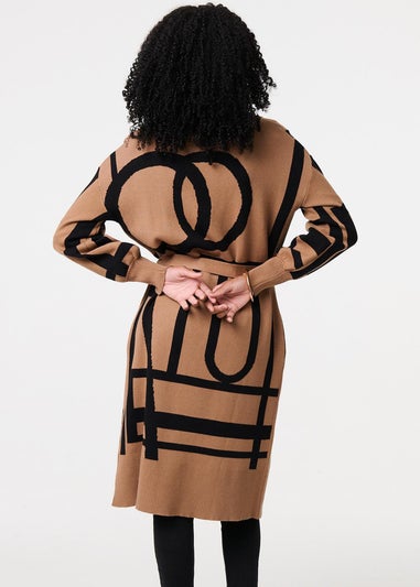 Izabel London Brown Striped Print Tie Waist Longline Coat