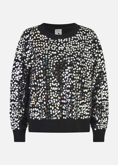 Mela Black All Over Sequin Relaxed Fit Jumper