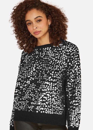 Mela Black All Over Sequin Relaxed Fit Jumper