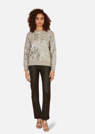 Mela Grey All Over Sequin Relaxed Fit Jumper