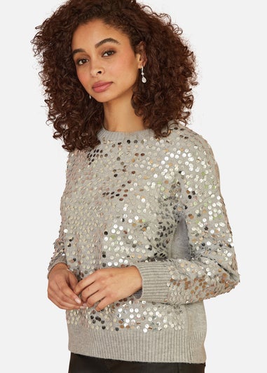 Mela Grey All Over Sequin Relaxed Fit Jumper