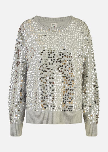 Mela Grey All Over Sequin Relaxed Fit Jumper