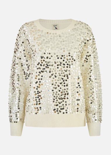 Mela Ivory All Over Sequin Relaxed Fit Jumper