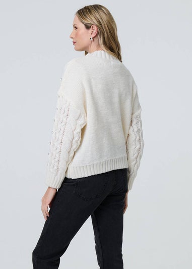 Izabel London White Sequin Embellished Cable Knit Jumper