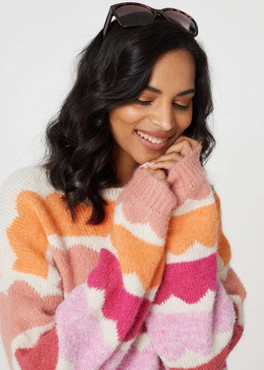 Izabel London Pink Striped Oversized Knit Jumper