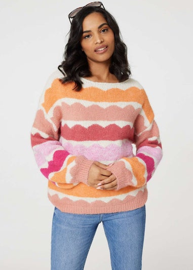 Izabel London Pink Striped Oversized Knit Jumper