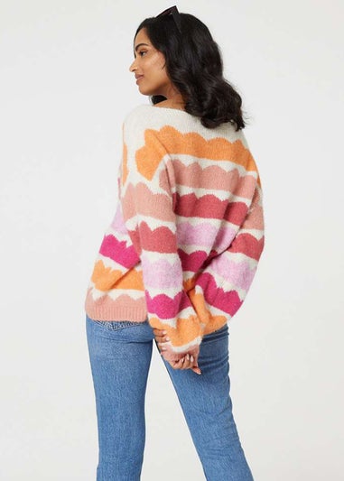 Izabel London Pink Striped Oversized Knit Jumper