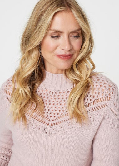 Izabel London Pink Cut Out Detail High Neck Knitted Jumper