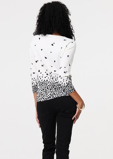 Izabel London White Bird Print Relaxed Knit Top