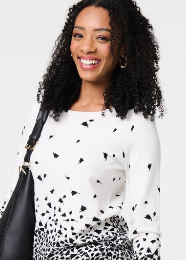 Izabel London White Bird Print Relaxed Knit Top