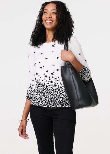 Izabel London White Bird Print Relaxed Knit Top