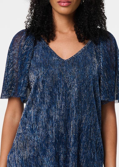 Izabel London Blue Semi Sheer Glittery Short Sleeve Top