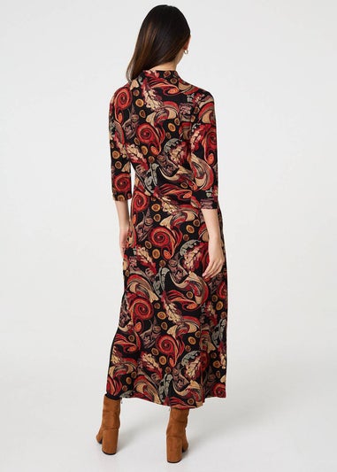 Izabel London Red Abstract Sleeve Maxi Shift Dress