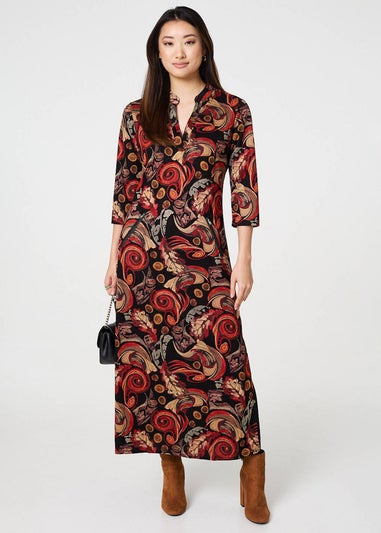 Izabel London Red Abstract Sleeve Maxi Shift Dress