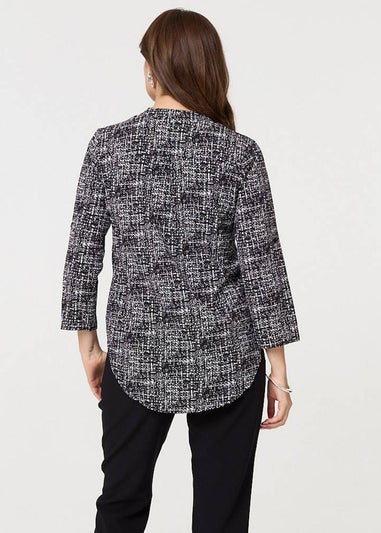 Izabel London Black Printed Curved Hem Blouse