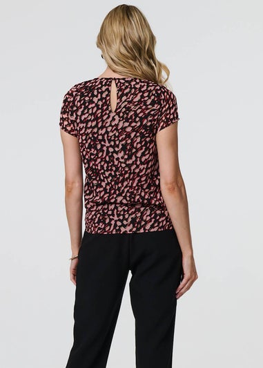 Izabel London Black Animal Print Sparkle Trim Cap Sleeve Top