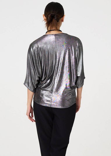 Izabel London Silver Metallic Batwing Sleeve Top