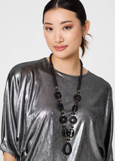 Izabel London Silver Metallic Batwing Sleeve Top