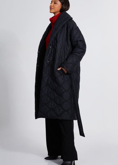 Quiz Black Quilted Long Line Coat