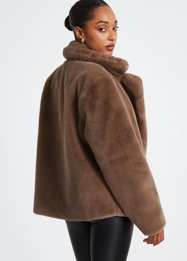 Quiz Brown Faux Fur Jacket