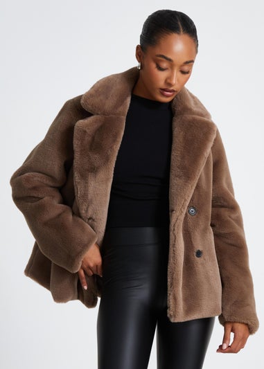 Quiz Brown Faux Fur Jacket