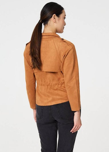 Izabel London Brown Suede Texture Sleeve Cropped Trench Coat