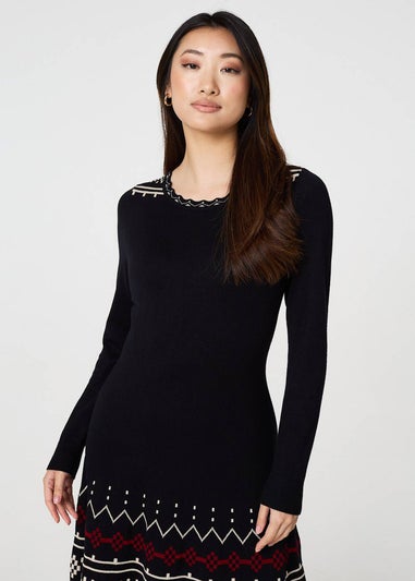 Izabel London Black Printed Removable Roll Neck Jumper Dress