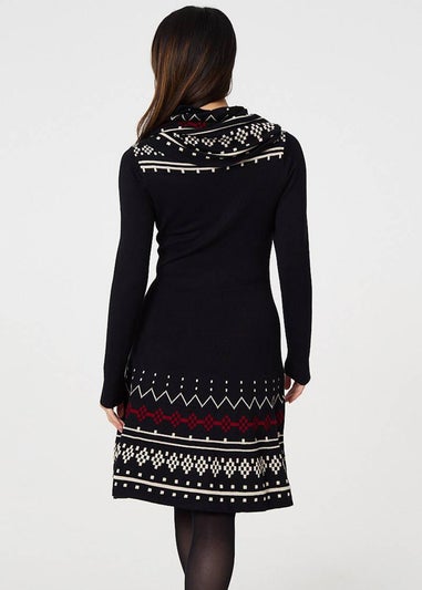 Izabel London Black Printed Removable Roll Neck Jumper Dress