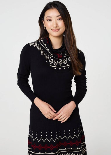 Izabel London Black Printed Removable Roll Neck Jumper Dress