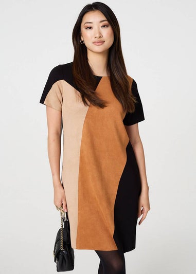 Izabel London Beige Colour Block Short Sleeve Midi Dress