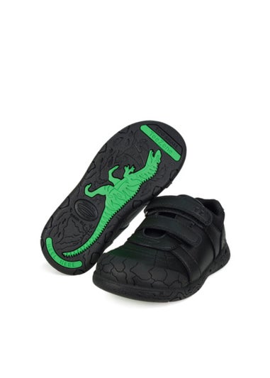 ToeZone Black Boys Rebel Dinosaur School Shoe (Younger 8- Older 2)