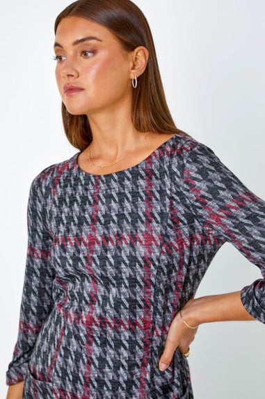 Roman Red Houndstooth Pocket Shift Stretch Dress