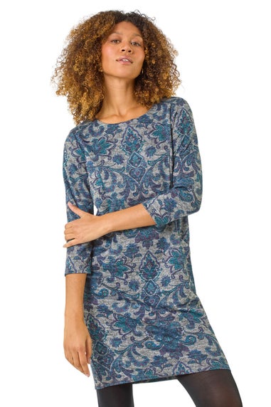 Roman Blue Baroque Pocket Detail Shift Dress