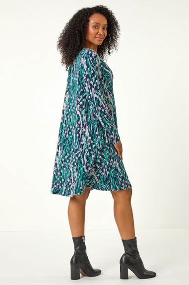 Roman Teal Petite Spot Print Swing Stretch Dress