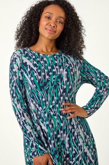 Roman Teal Petite Spot Print Swing Stretch Dress