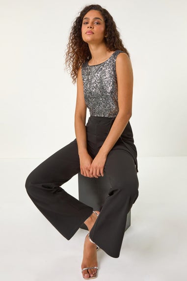 Roman Silver Contrast Sequin Bodice Jumpsuit