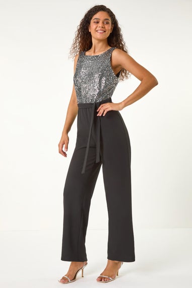 Roman Silver Contrast Sequin Bodice Jumpsuit