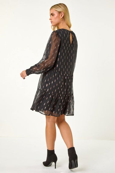 Roman Black Petite Metallic Jacquard Dress