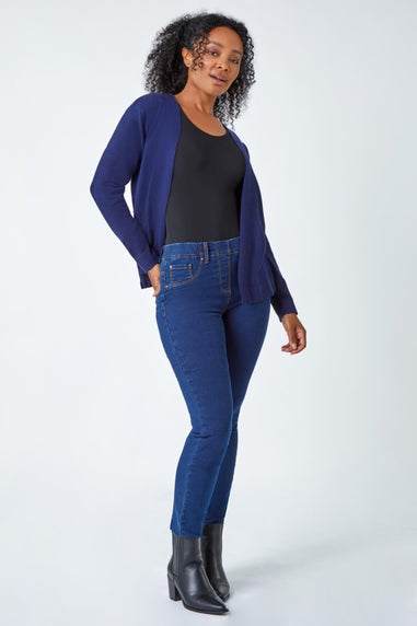 Roman Navy Petite Plain Stretch Cardigan