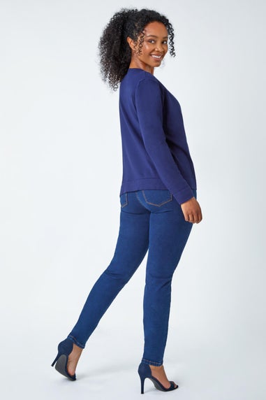 Roman Navy Petite Plain Stretch Cardigan