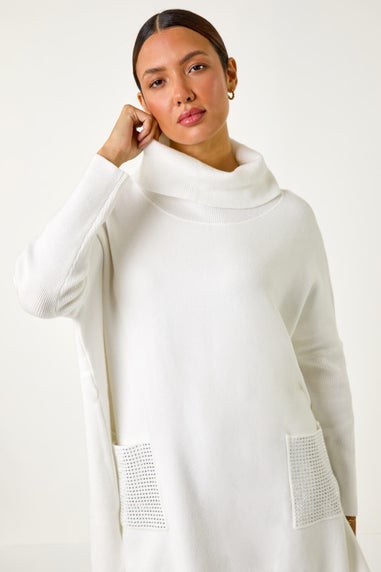 Roman Ivory Sparkle Pocket Detail Poncho Jumper