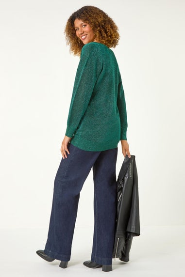 Roman Green Relaxed Shimmer Knit Jumper