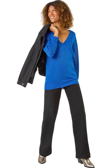 Roman Ink Blue Relaxed Shimmer Knit Jumper