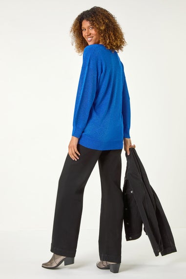 Roman Ink Blue Relaxed Shimmer Knit Jumper