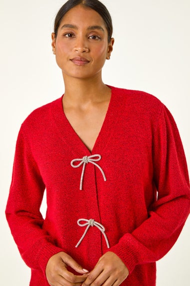 Roman Red Bow Embelished Knit Cardigan