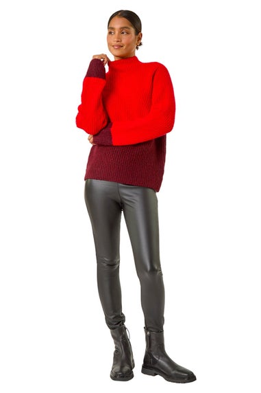 Roman Red Colour Block Funnel Neck Knit Jumper