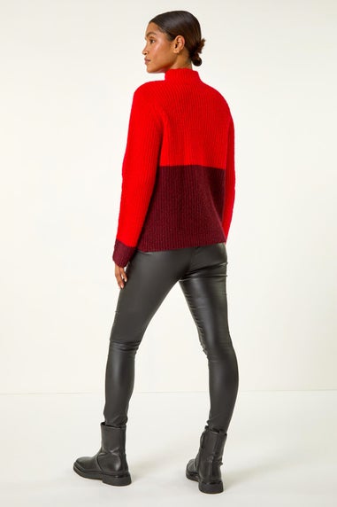 Roman Red Colour Block Funnel Neck Knit Jumper