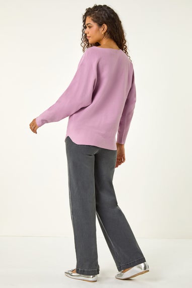 Roman Mauve Hotfix Embellished Neck Knit Jumper